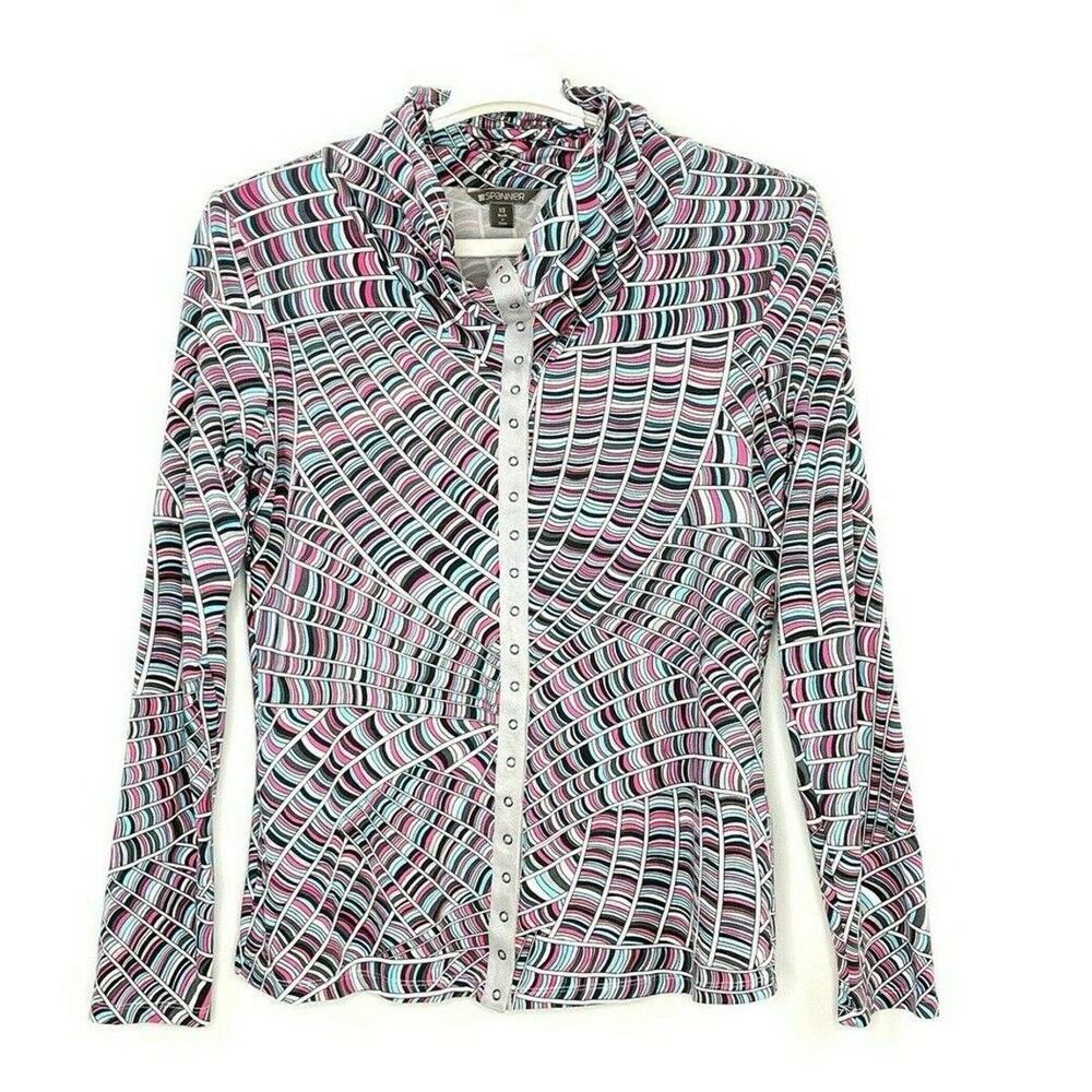 Spanner Women’s Size XS Activewear Jacket Yoga Walking Snap Front Pink Blue Gray